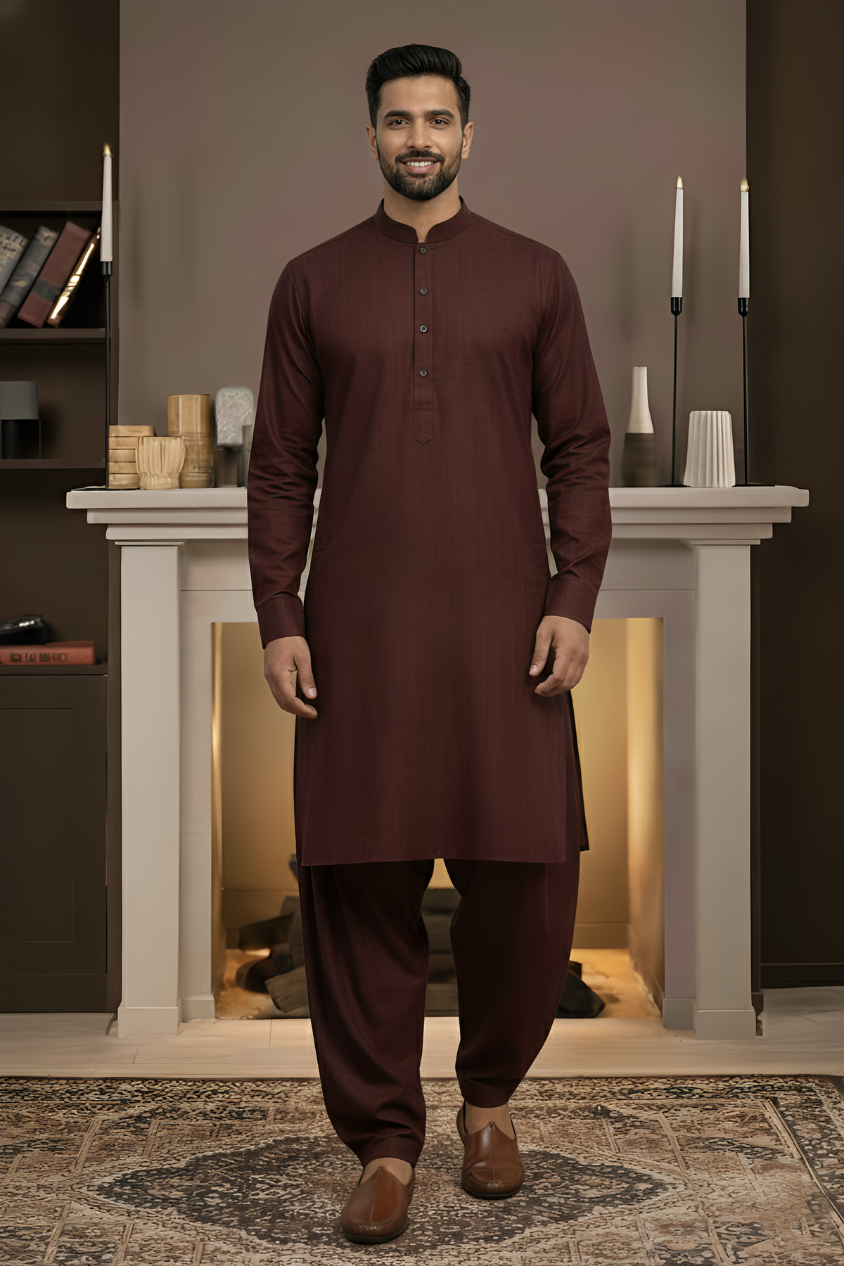 Vintage-Dark Mahroon Kameez Shalwar
