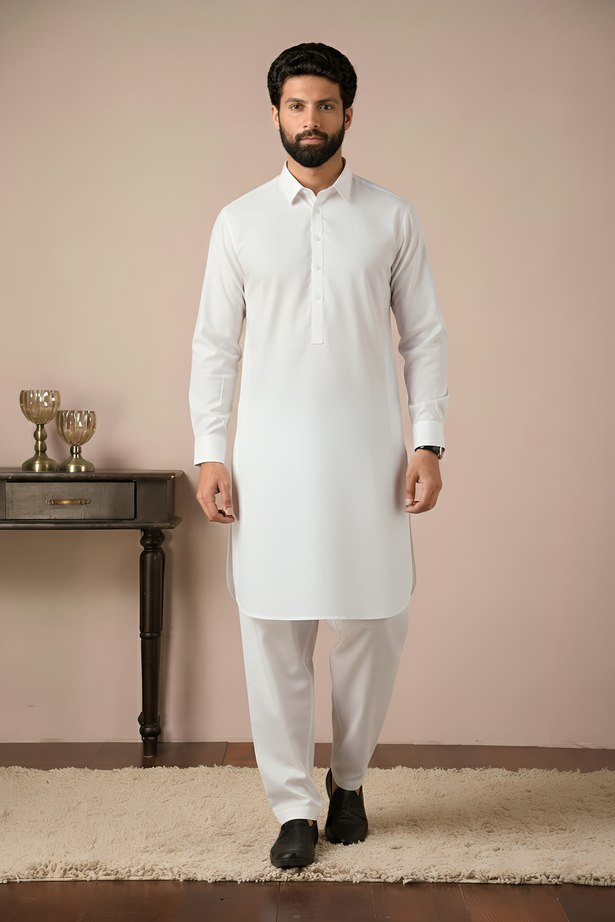 Gold Medal Style- White Kameez Shalwar