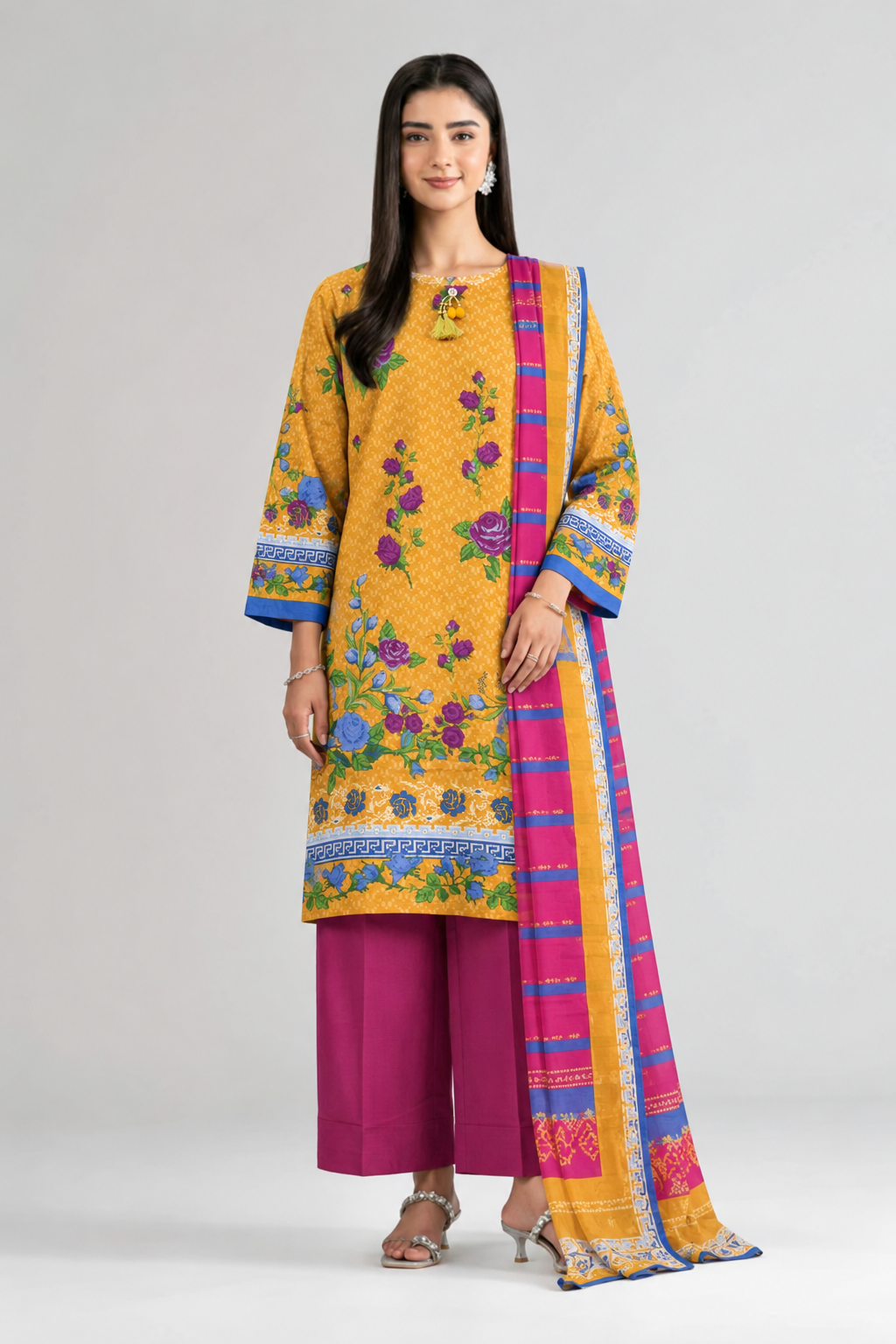 Floral Printed Khaddar 3PC Stitched Suit