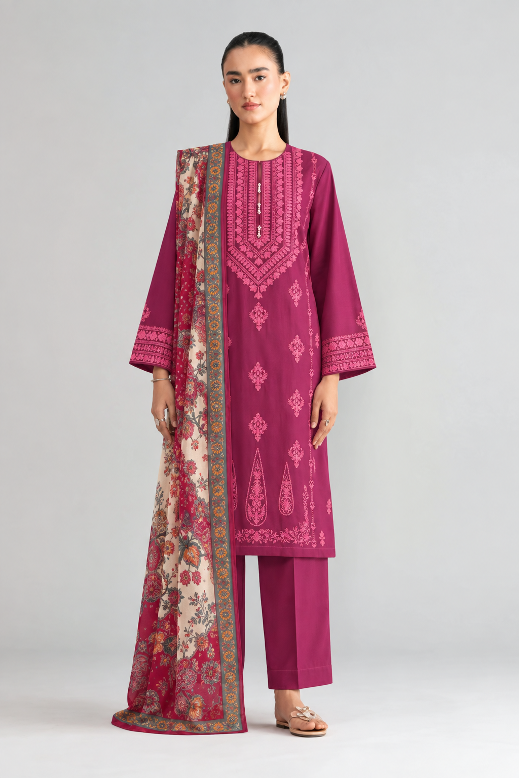 Embroidered Khaddar 3PC Stitched Suit