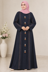 Navy Blue Multicolor Thread Abaya