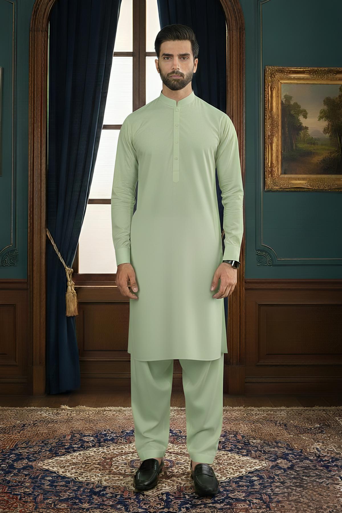 Inspiration-Pista Green Kameez Shalwar