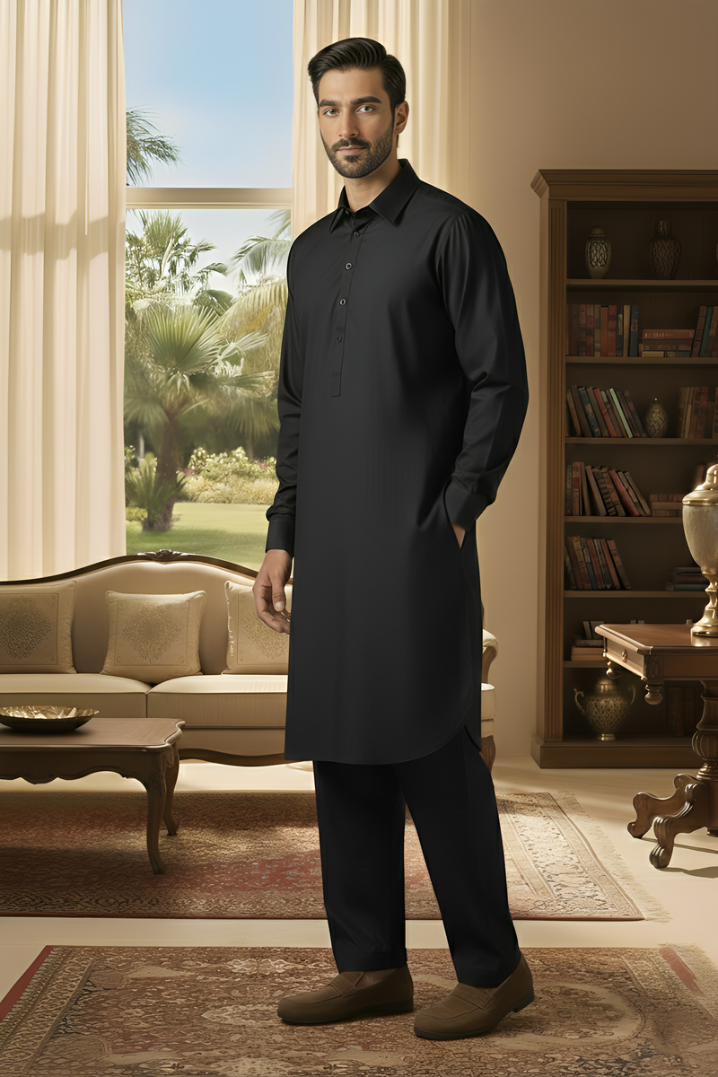 Sunflower- Black Kameez Shalwar