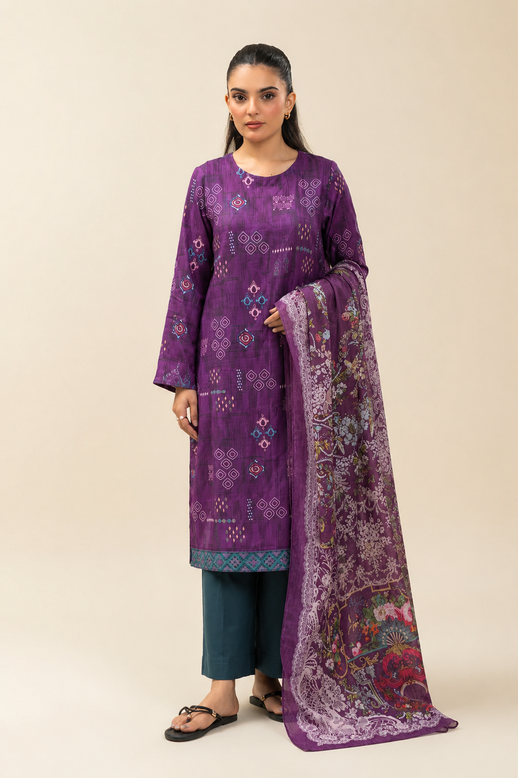 Basic Printed Lawn 3-Pieces Stitched