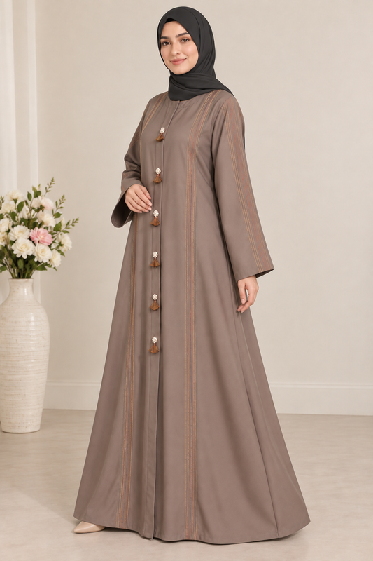 Taupe Multicolor Thread Line Abaya