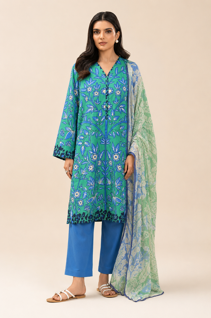 Basic Printed Lawn 3-Pieces Stitched