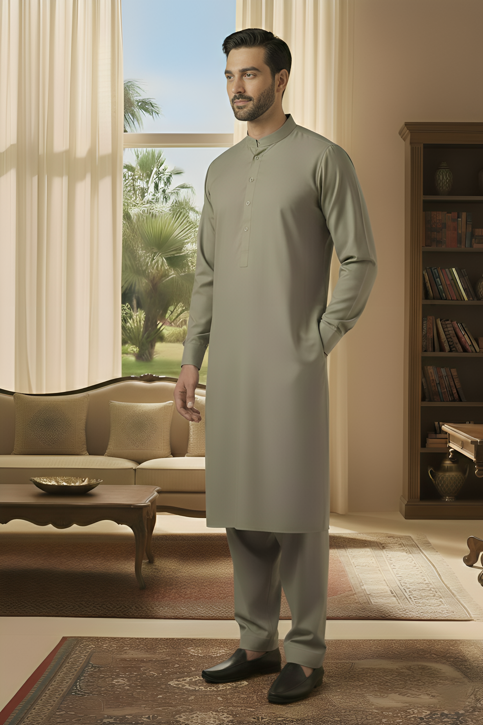 Sunflower- Dark Grey Kameez Shalwar