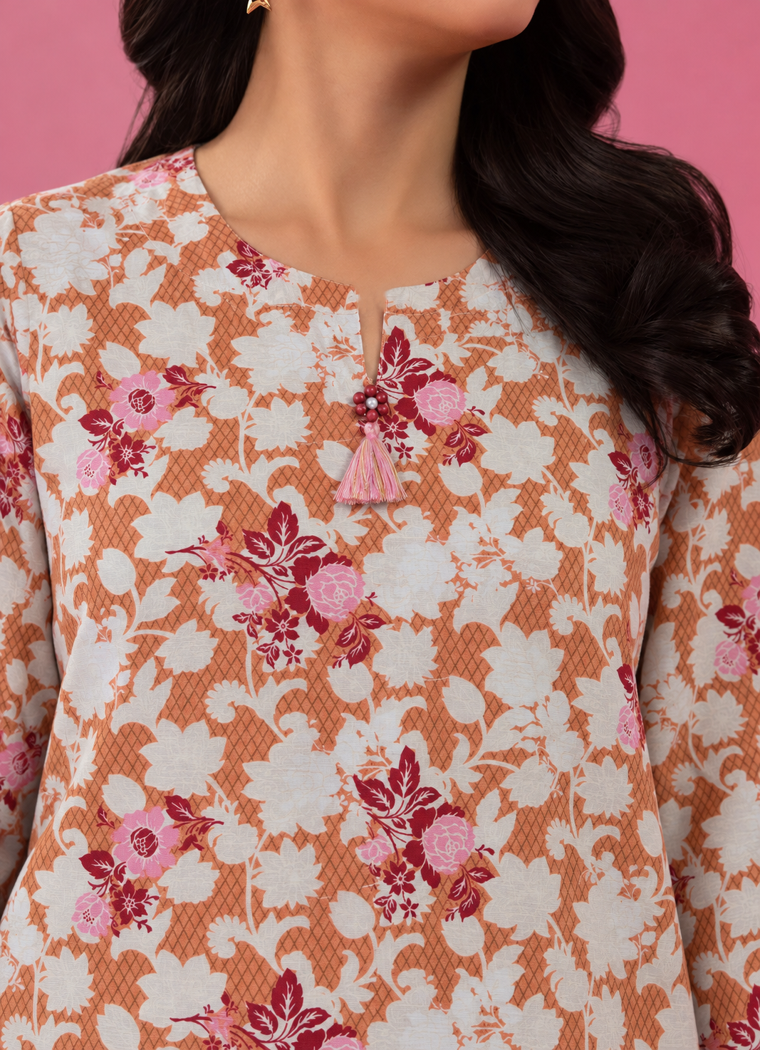 Khaddar Orange Printed 3-Piece Stitched Suit