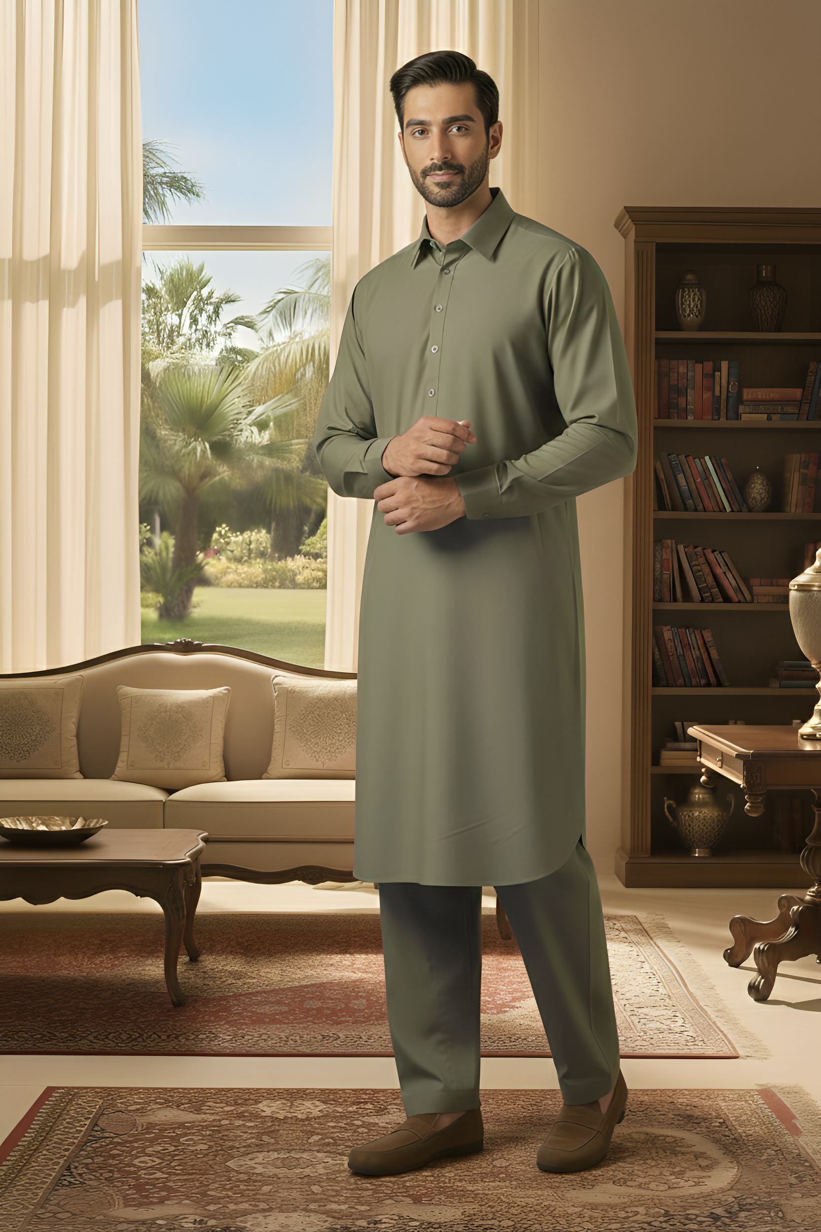Sunflower-Dark Grey Kameez Shalwar
