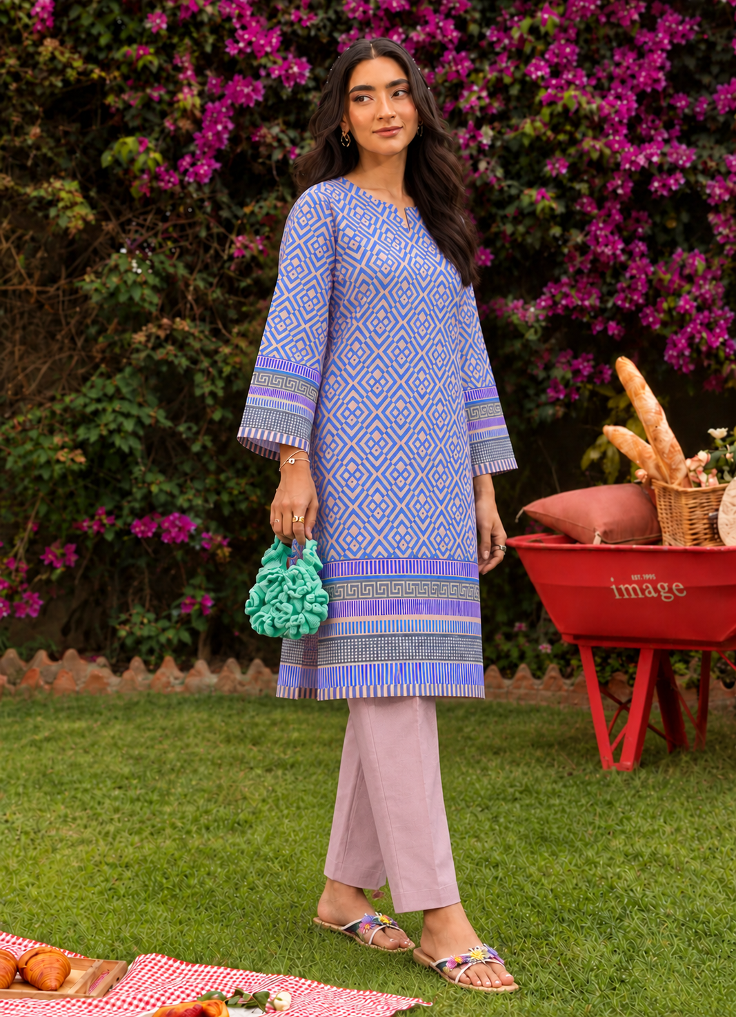 Karandi Blue Printed 3-Piece Stitched Suit