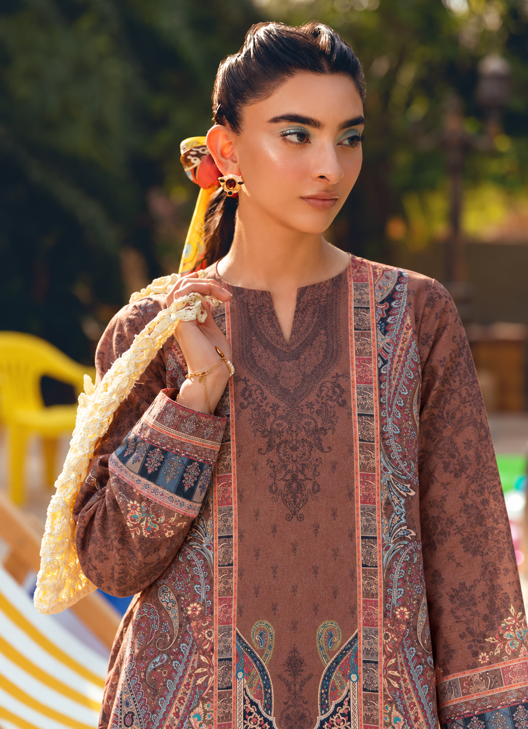 Karandi Light Brown Printed 3-Piece Stitched Suit