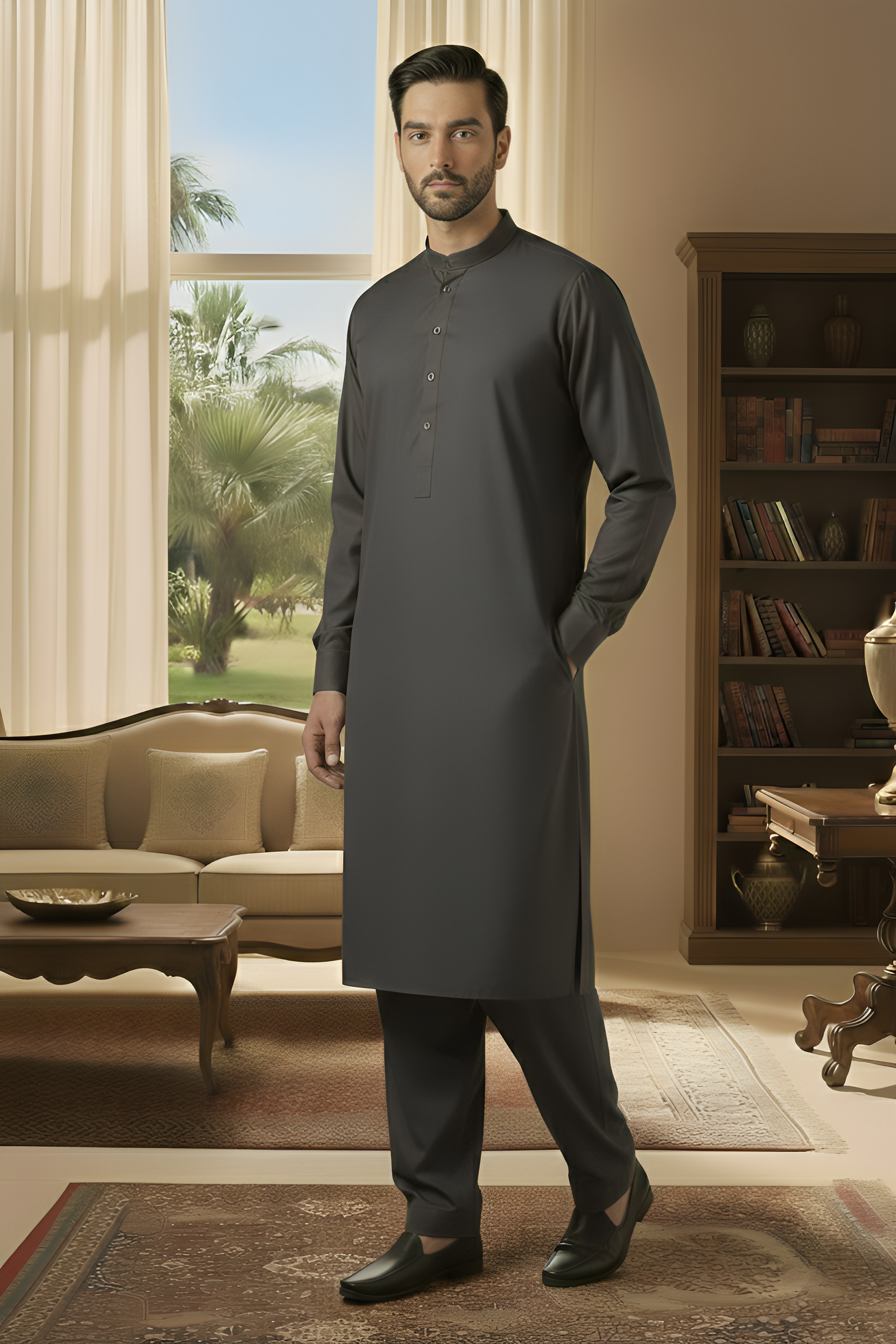 Sunflower- Charcoal Kameez Shalwar