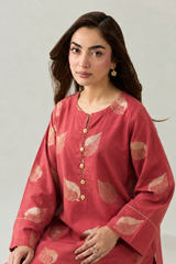 Coral Red Printed Lawn 3PC Stitched Suit