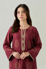 Maroon Printed Lawn 2PC Stitched Shirt & Trouser Suit