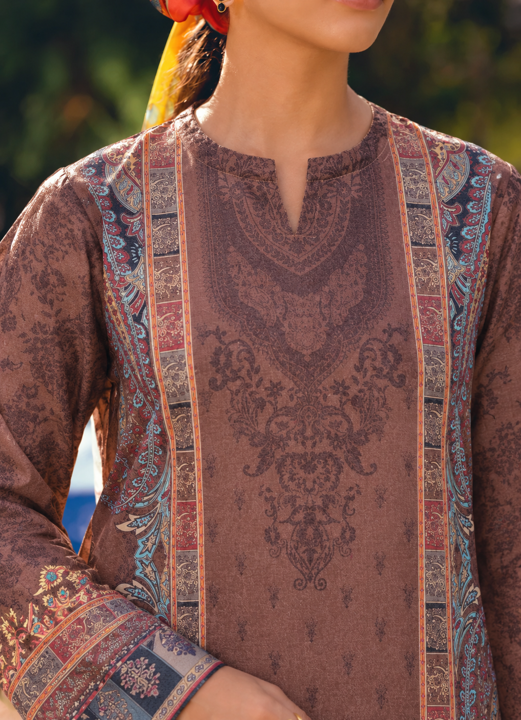 Karandi Light Brown Printed 3-Piece Stitched Suit