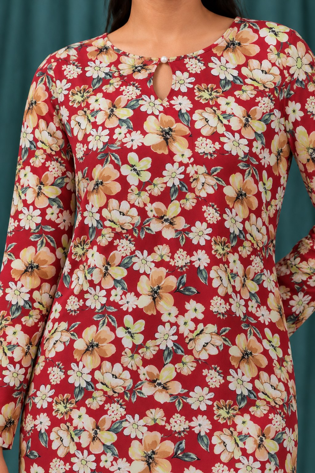 Viscose Red Printed 3-Piece Stitched Suit