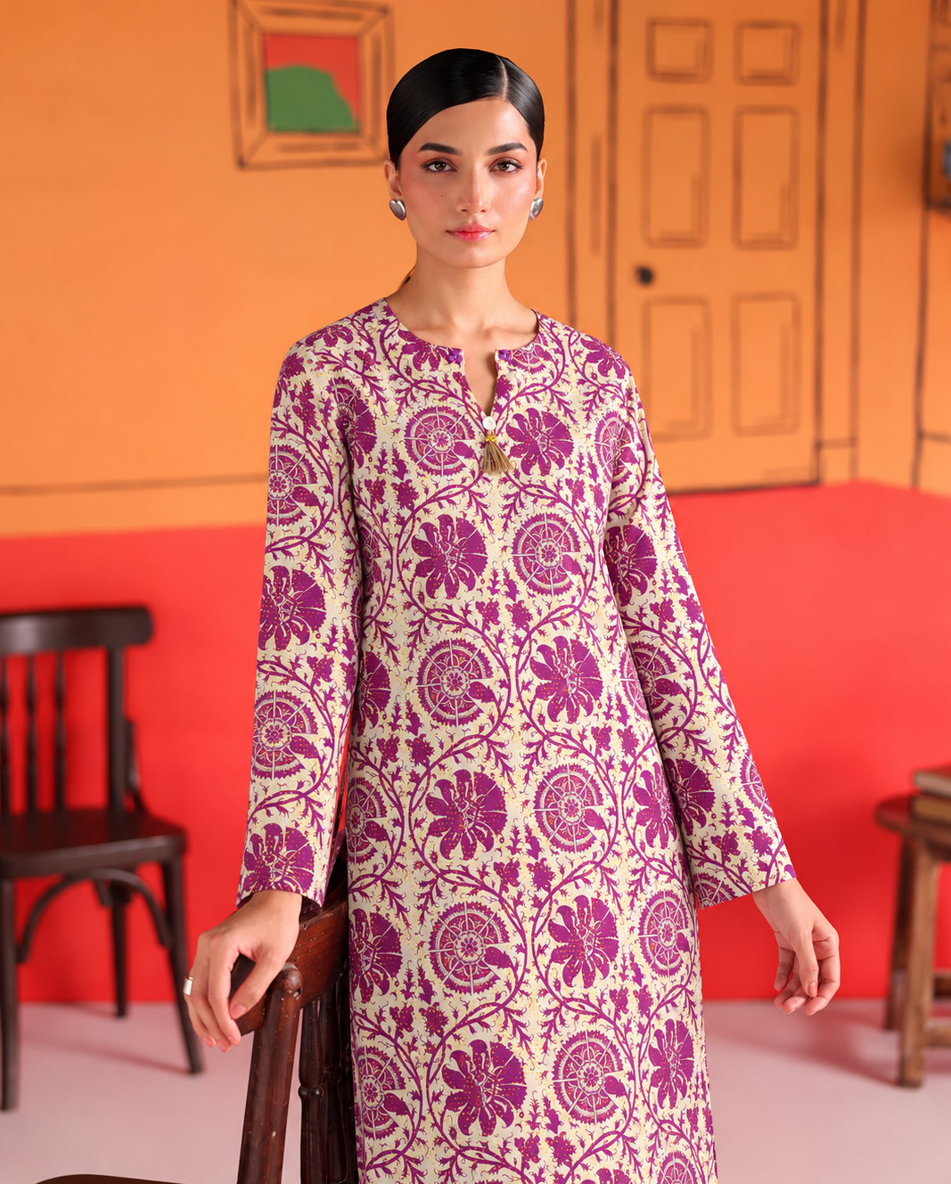 Khaddar Pink Printed 3-Piece Stitched Suit