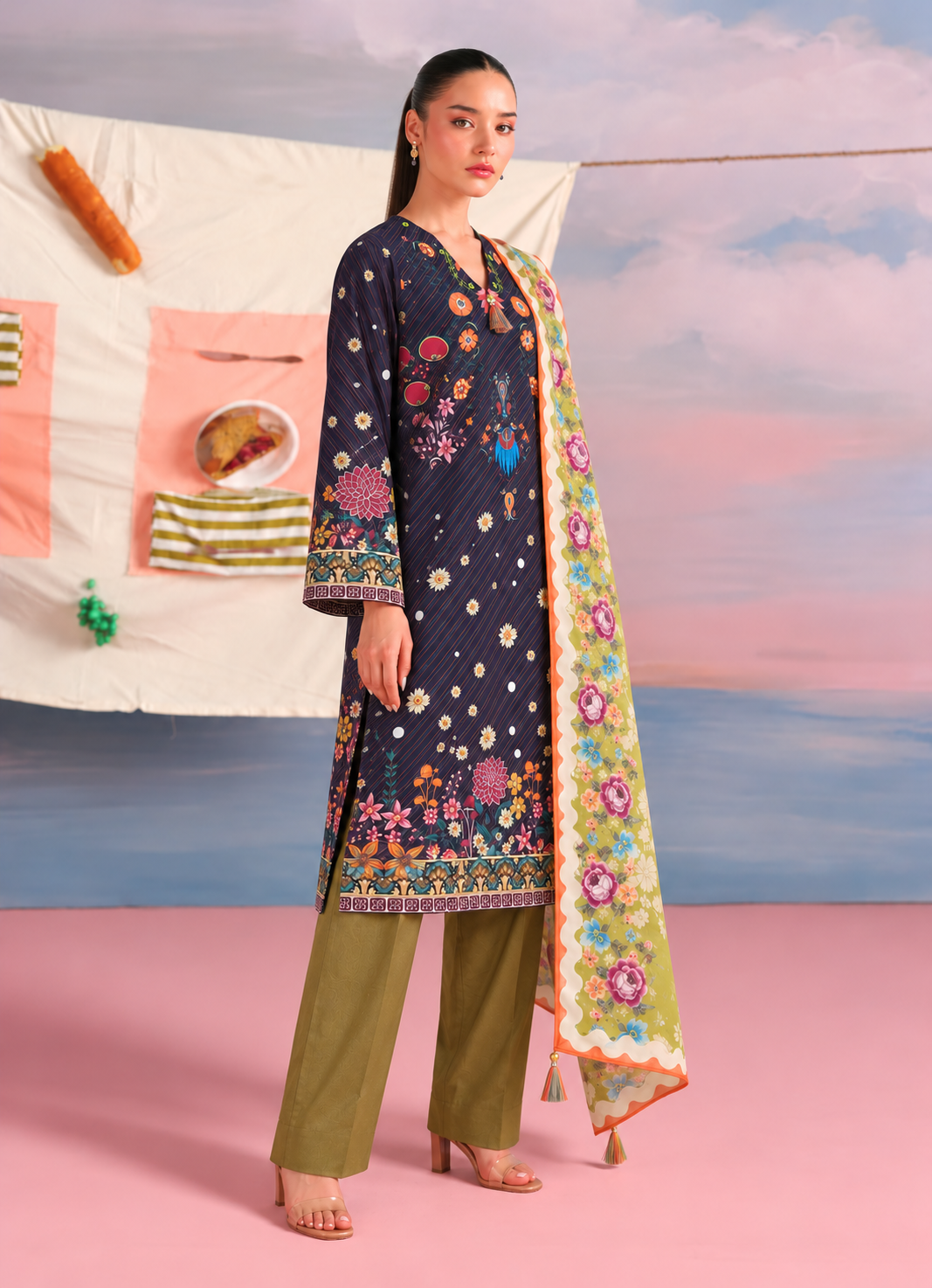 Khaddar Purple Printed 3-Piece Stitched Suit
