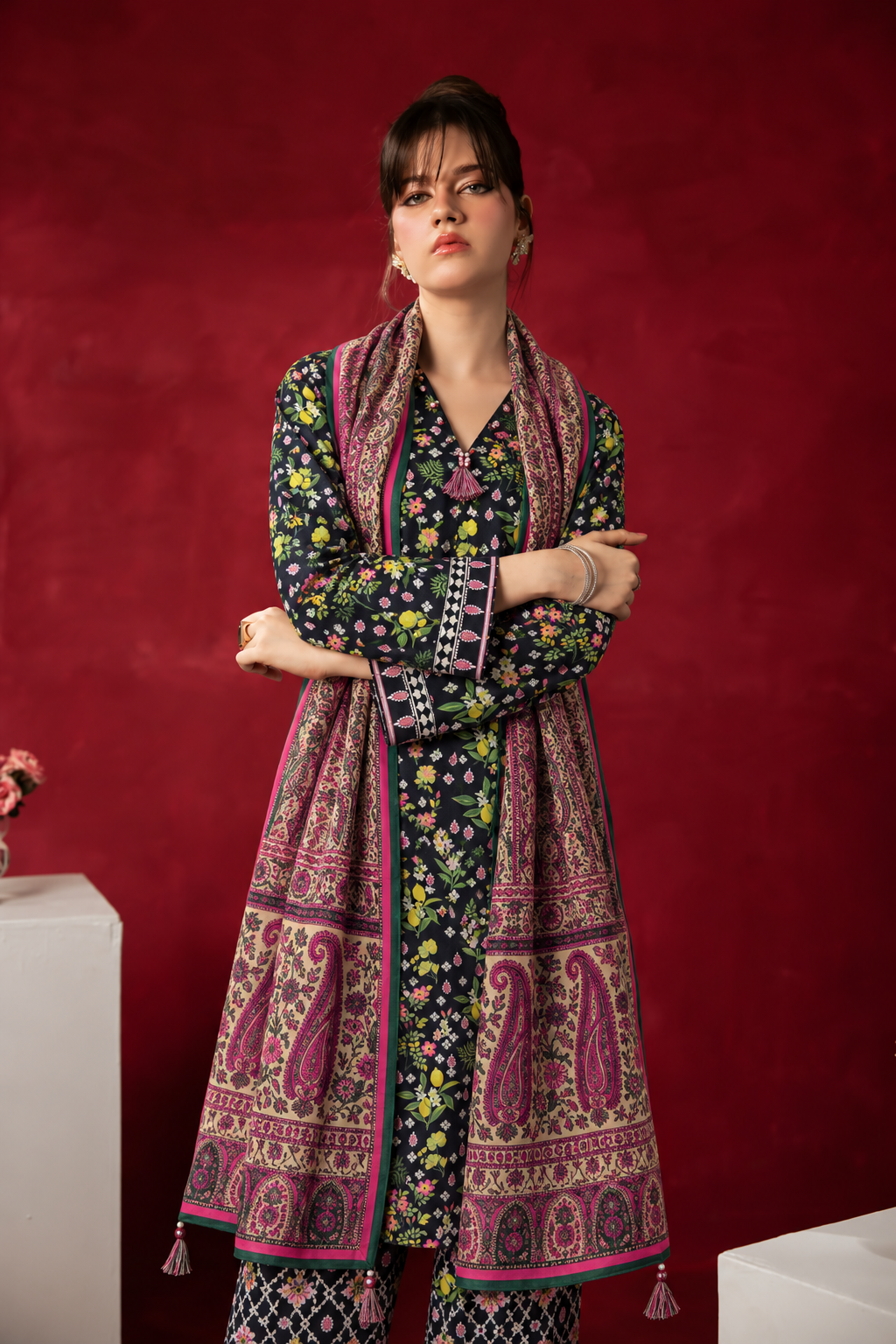 Khaddar Black Printed 3-Piece Stitched Suit