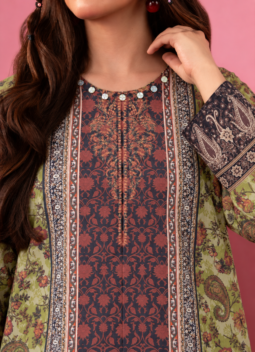 Khaddar Olive Green Printed 3-Piece Stitched Suit