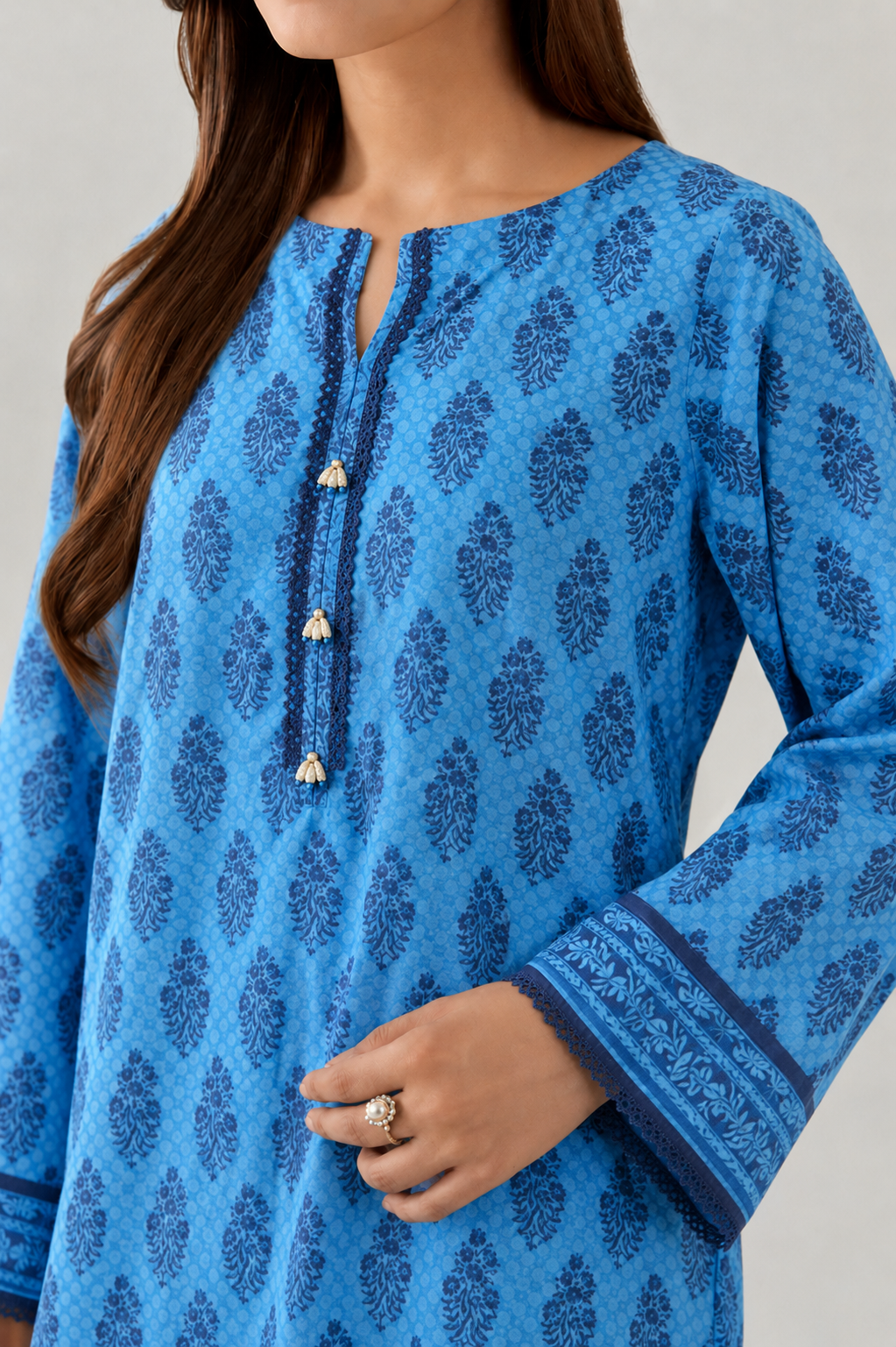 Royal Blue Printed Lawn 3PC Stitched Suit
