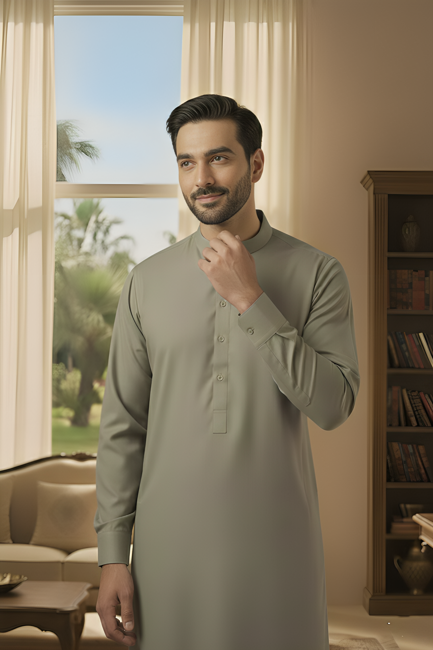 Sunflower- Dark Grey Kameez Shalwar
