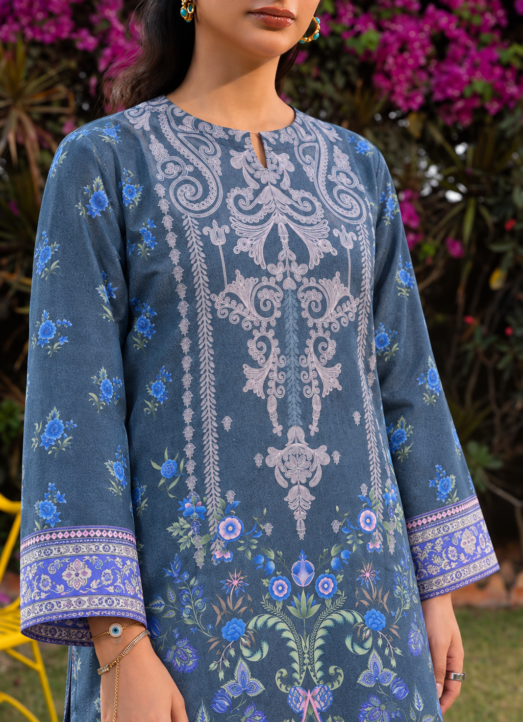 Karandi Blue Printed 3-Piece Stitched Suit