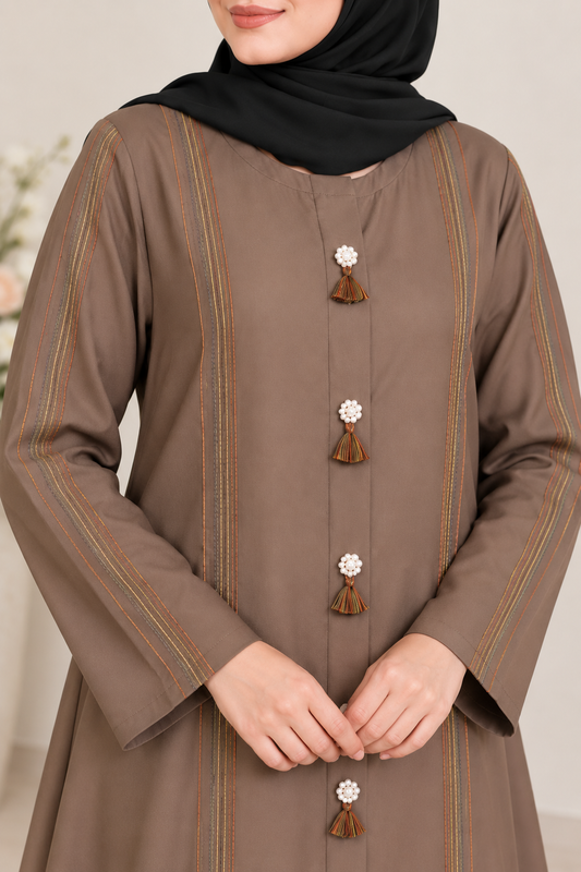 Mocha Brown Multicolor Thread Abaya