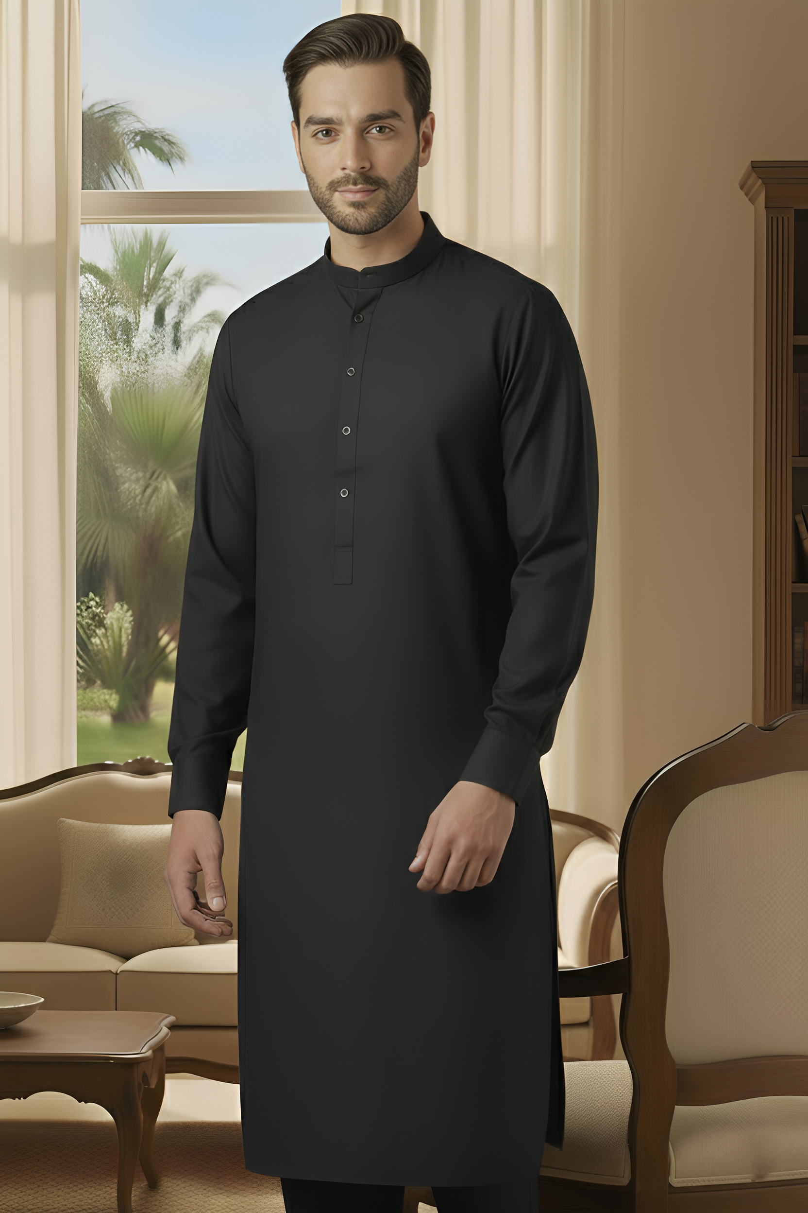 Sunflower- Black Kameez Shalwar