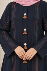 Navy Blue Multicolor Thread Abaya