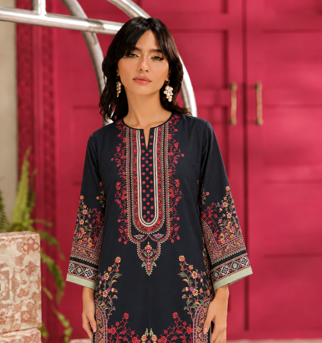 Khaddar Black Printed 3-Piece Stitched Suit