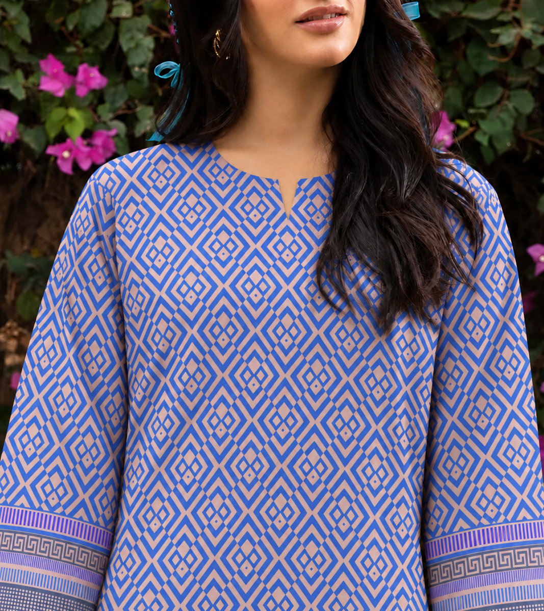 Karandi Blue Printed 3-Piece Stitched Suit