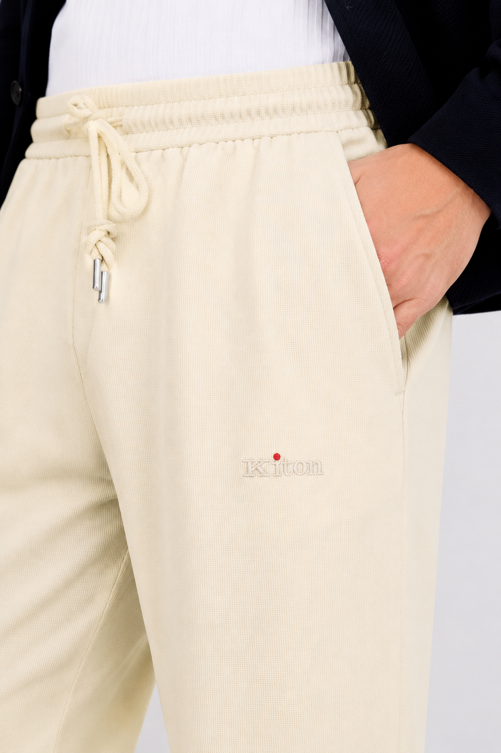 Cream Straight Fit Drawstring Trousers