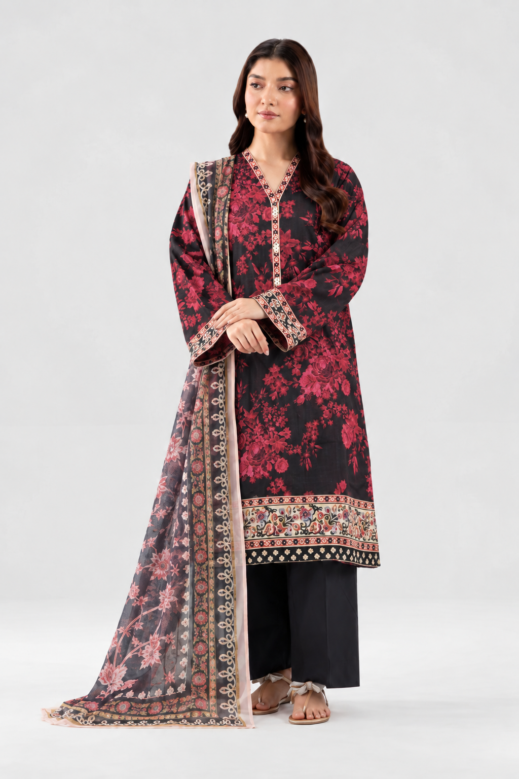 Floral Printed Khaddar 3PC Stitched Suit