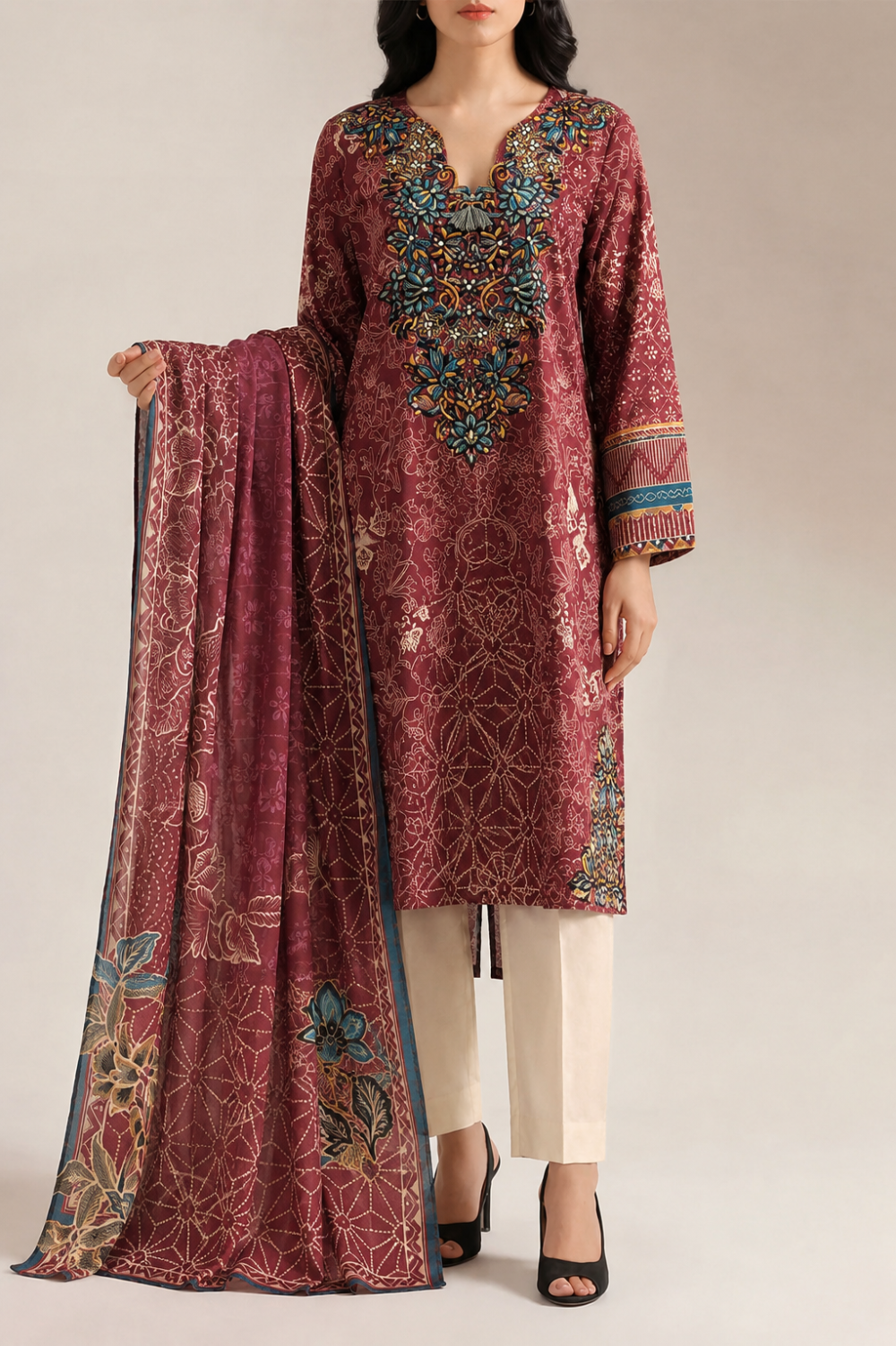 Embroidery Cotton 3-Pieces Stitched