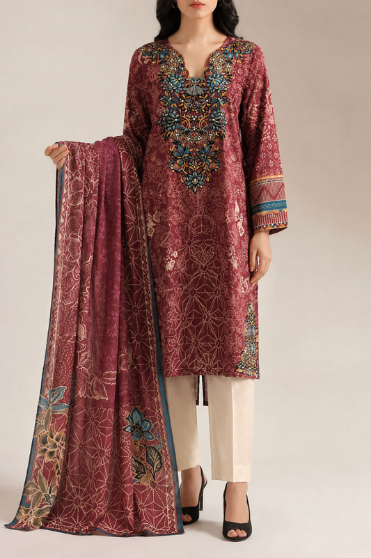 Embroidery Cotton 3-Pieces Stitched