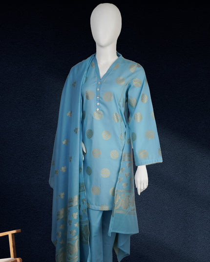 Azure Elegance Jacquard 3-Piece Suit