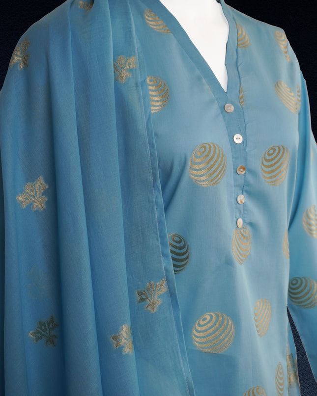 Azure Elegance Jacquard 3-Piece Suit