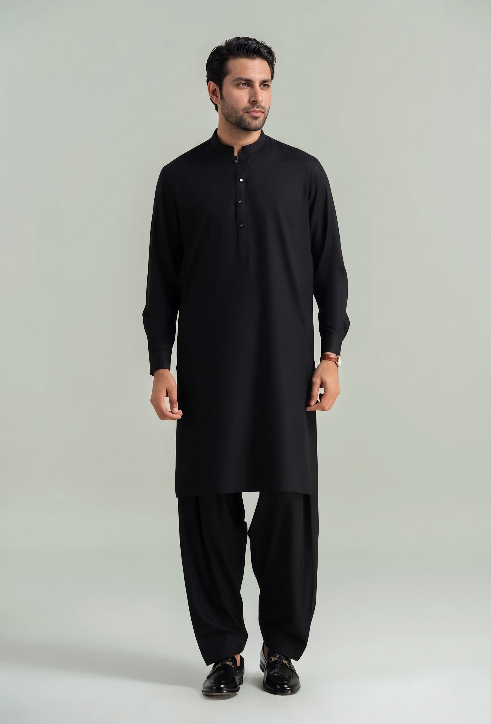 Muskan- Black Kameez Shalwar Band Collar