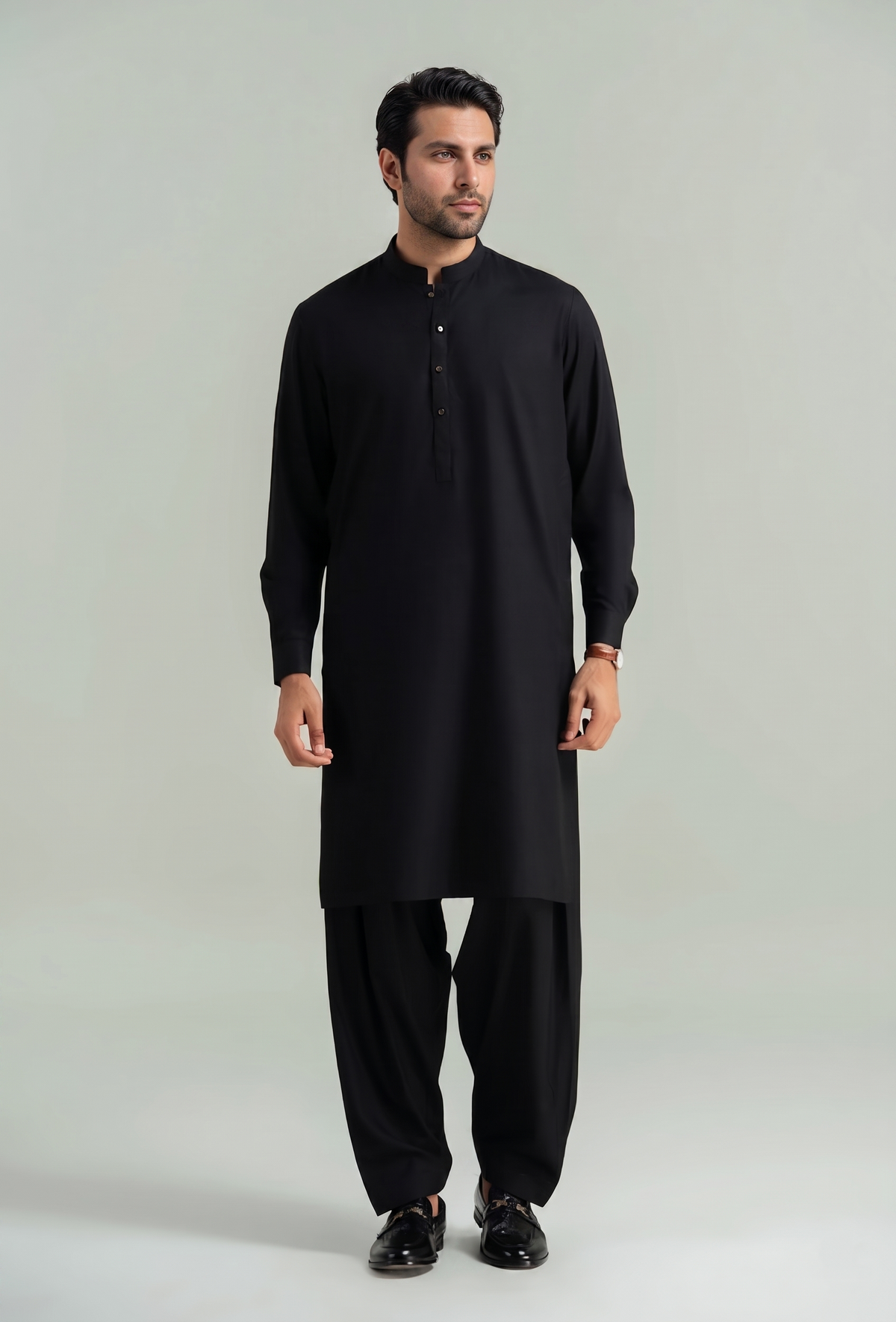 Muskan- Black Kameez Shalwar Band Collar