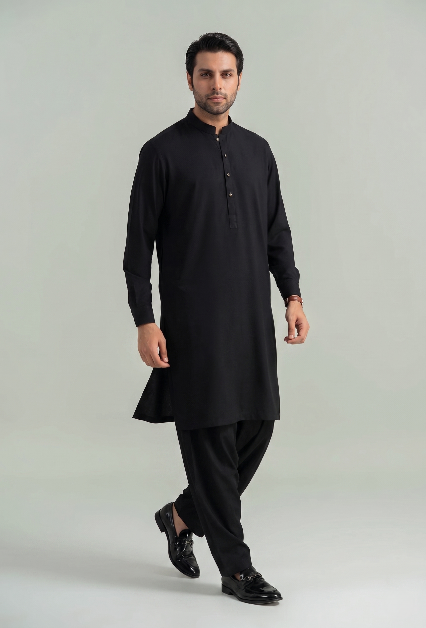 Muskan- Black Kameez Shalwar Band Collar
