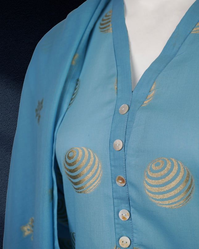 Azure Elegance Jacquard 3-Piece Suit