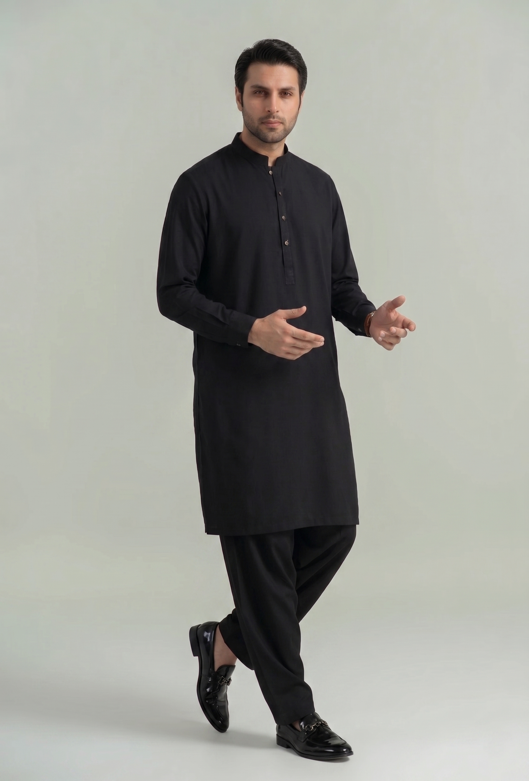Muskan- Black Kameez Shalwar Band Collar