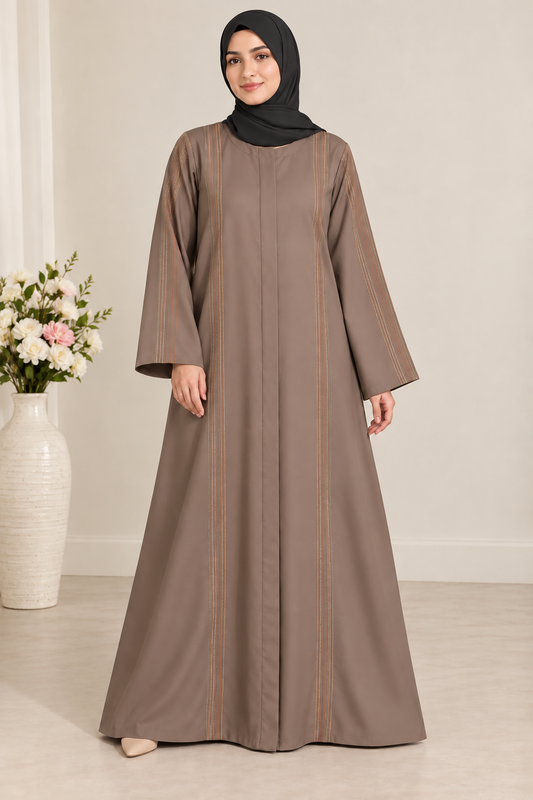 L-Brown Multicolor Thread Line Abaya