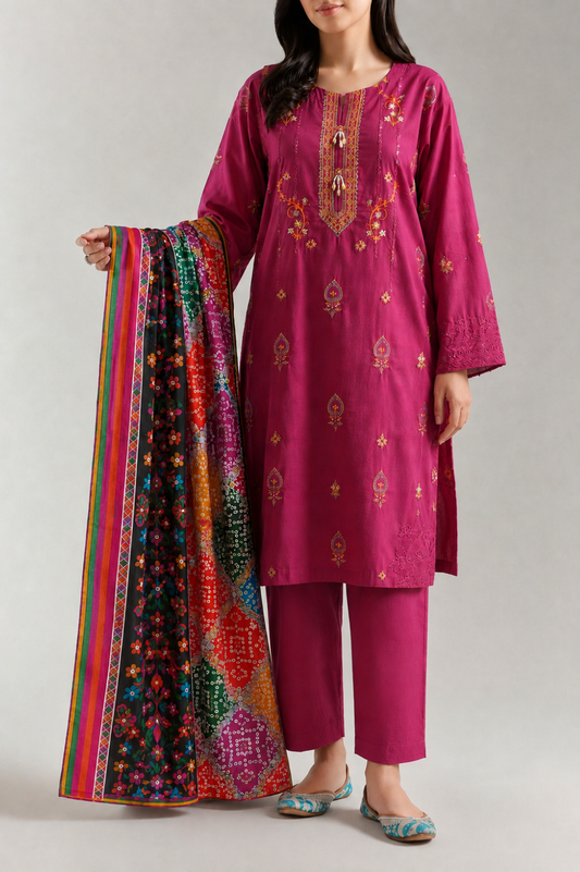 Embroidery Cotton 3-Pieces Stitched