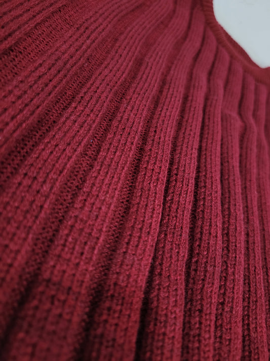 Kids Cotton Ribbed Sweater-Mahroon