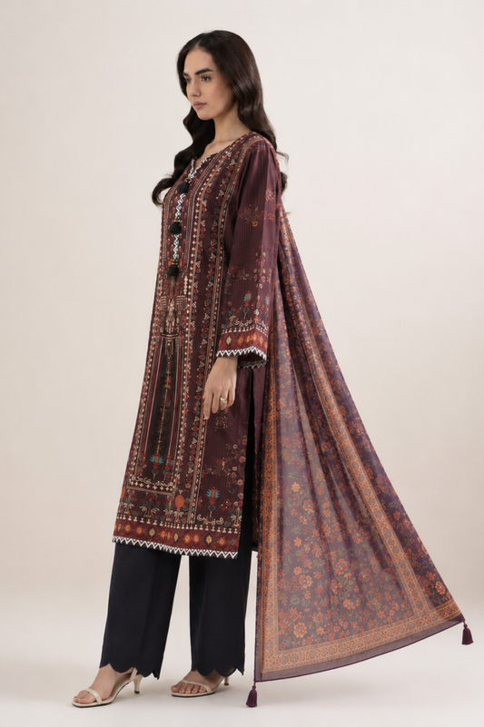 Basic Printed Lawn 3-Pieces Stitched