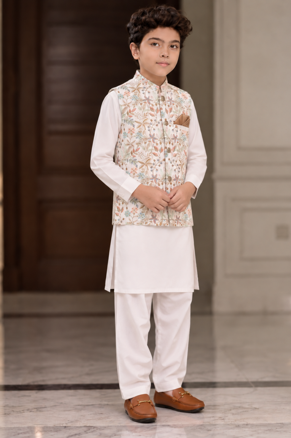 Boys Floral Waistcoat Kurta Shalwar Set