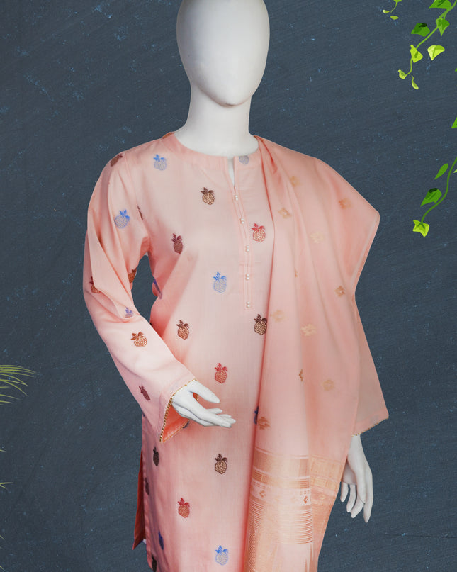 Peach Blossom Jacquard 3-Piece Suit