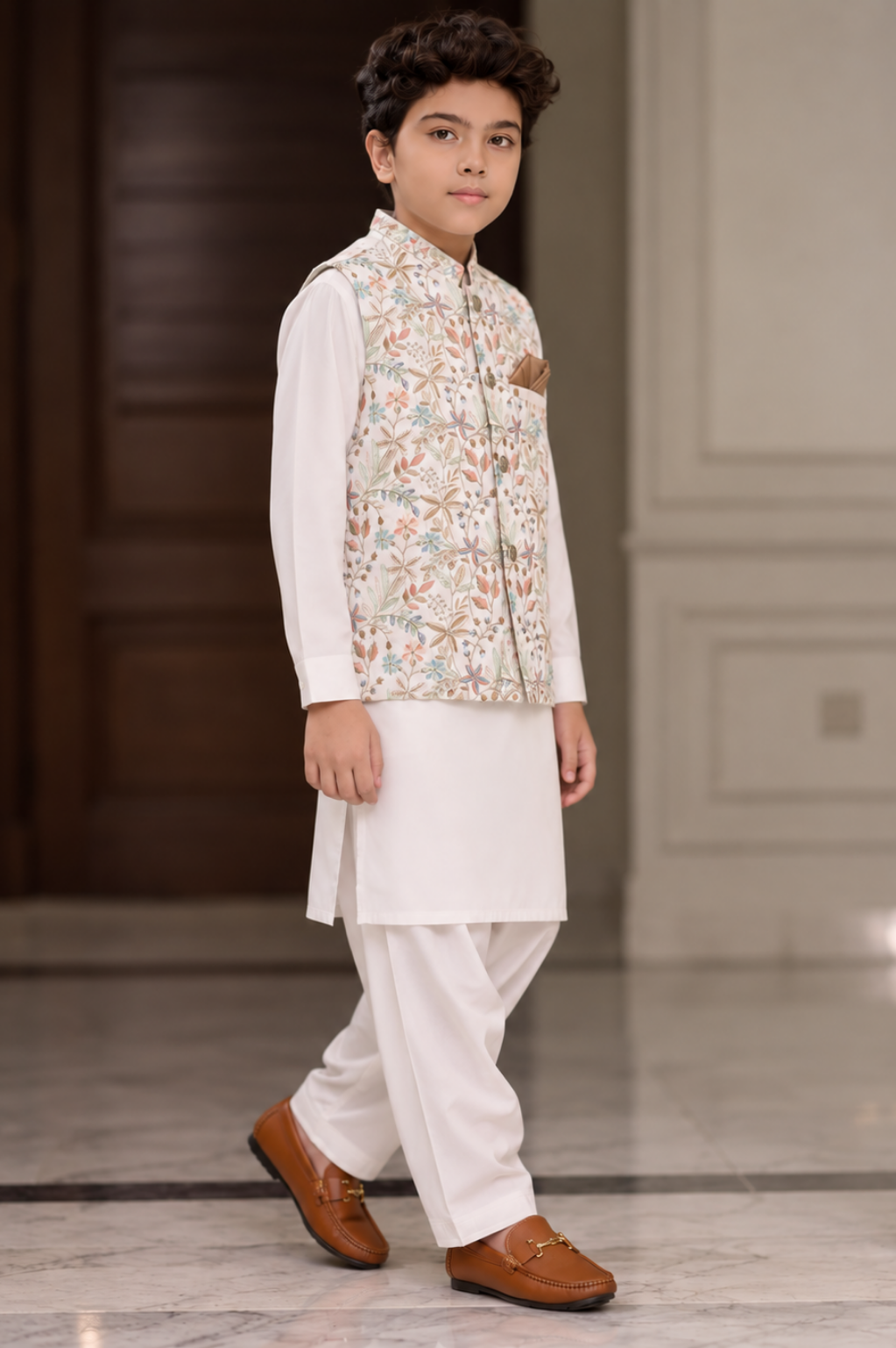 Boys Floral Waistcoat Kurta Shalwar Set